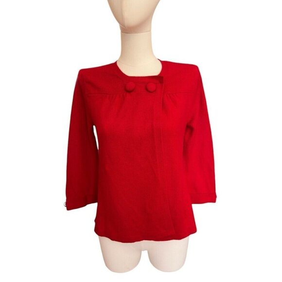 NWT Aqua Cashmere Poppy Red Round Neck 3/4-Sleeve Cardigan Women's Sz XS - Picture 1 of 12
